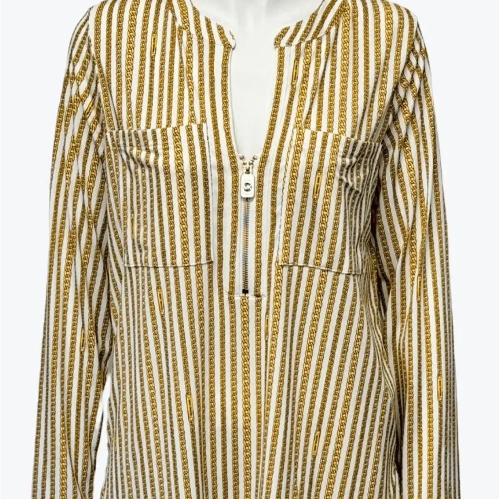 Michael Kors Gold and White Striped Blouse